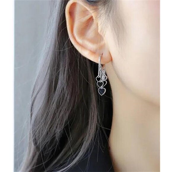 Trendy Coadipress Black Heart Hoop Earrings For Women's - Picture 2 of 5